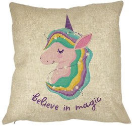 Perna Decorativa Patrata Unicorns Believe in Magic 40x40 cm Husa Detasabila Burduf 