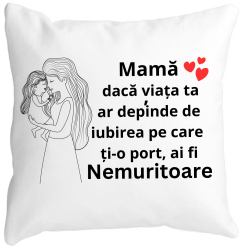 Perna Decorativa pentru Mama 4 40x40 cm Alba Mata Husa Detasabila Burduf 