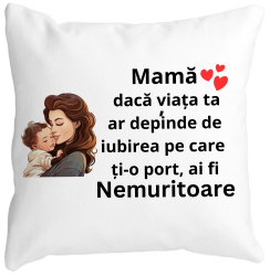 Perna Decorativa pentru Mama 8 40x40 cm Alba Mata Husa Detasabila Burduf 