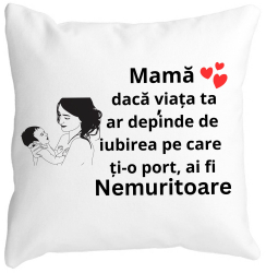 Perna Decorativa pentru Mama 9 40x40 cm Alba Mata Husa Detasabila Burduf 