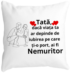 Perna Decorativa pentru Tata 3 40x40 cm Alba Mata Husa Detasabila Burduf 
