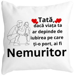 Perna Decorativa pentru Tata 4 40x40 cm Alba Mata Husa Detasabila Burduf 
