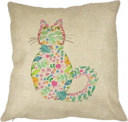 Perna Decorativa Pisica cu Flori Multicolor 40x40 cm Husa Detasabila Burduf 