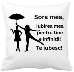 Perna Decorativa Sora mea 2 40x40 cm Alba Mata Husa Detasabila Burduf 