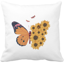 Perna Decorativa SunFlower Butterfly 40x40 cm Alba Mata Husa Detasabila Burduf 