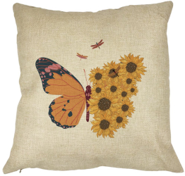 Perna Decorativa SunFlower Butterfly 40x40 cm Husa Detasabila Burduf 