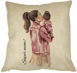 Perna Decorativa Super Mom & Babe 40x40 cm Husa Detasabila Burduf 