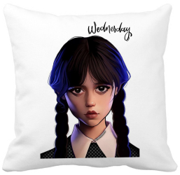Perna Decorativa Wednesday Addams 8 40x40 cm Alba Mata Husa Detasabila Burduf 