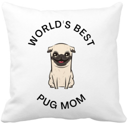 Perna Decorativa Worlds Best Pug Mom 40x40 cm Alba Mata Husa Detasabila Burduf 