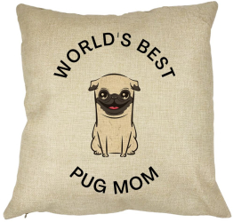 Perna Decorativa Worlds Best Pug Mom 40x40 cm Husa Detasabila Burduf 