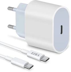 Set Incarcator USB-C 20W Fast Charger si cablu USB-C PD Quick Charge Alb 