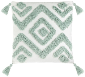 Perna de Vara Bej cu Model Geometric Verde Menta & Franjuri 43x43cm 