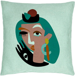 Perna Decorativa Model Picasso style 40x40 cm Verde Menta Husa Detasabila Burduf 