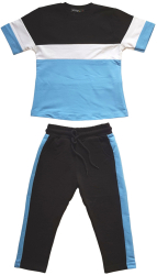 Trening fata Ioana tricou si pantalon lung bumbac negru cu alb si bleu 6 ani