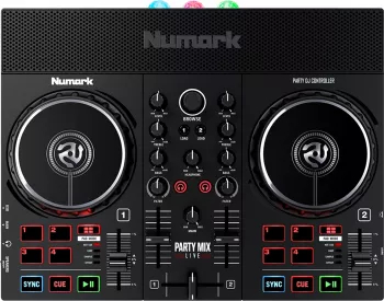 Consola de DJ Numark Party Mix Live 2 canale difuzoare incorporate Joguri 152mm Scratch Sync Loop Joc de lumini 8 Pad-uri RGB Serato DJ Lite