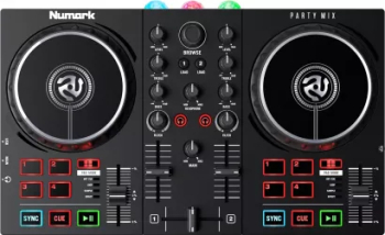 Consola de DJ Numark Party Mix MK2 2 canale Joguri 152mm Scratch Sync Loop Joc de lumini incorporat 8 Pad-uri RGB Serato DJ Lite