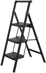 Scara din otel cu 3 trepte late de 30x20 cm pliabile STRATEGIC maxim 150 kg vopsita Negru 
