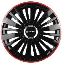 Set 4 Capace Roti pentru Matiz model Falcon Black Cu Rama Rosie R15 MATIZ 