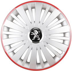 Set 4 Capace Roti pentru Peugeot model Falcon Silver Cu Rama Rosie R15 PEUGEOT 
