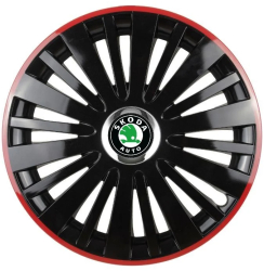 Set 4 Capace Roti pentru Skoda model Falcon Black Cu Rama Rosie R16 SKODA 