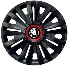Set 4 Capace Roti pentru Skoda Nou Alb-Negru model Royal Black Cu Inel Rosu R16 SKODA 