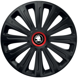 Set 4 Capace Roti pentru Skoda Nou Alb-Negru model Trend Black Cu Inel Rosu R15 SKODA 