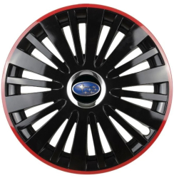 Set 4 Capace Roti pentru Subaru model Falcon Black Cu Rama Rosie R16 SUBARU 