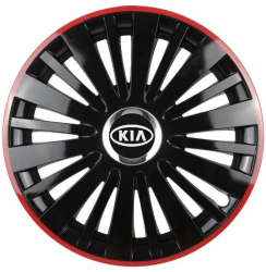 Set 4 capace roti Red/Black cu inel cromat pentru gama auto Kia R16