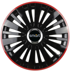 Set 4 capace roti Red/Black cu inel cromat pentru gama auto Smart R16 