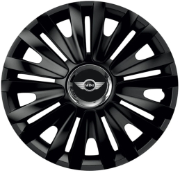 Set 4 capace roti Royal Negru cu inel cromat pentru gama auto Mini R14 