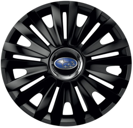 Set 4 capace roti Royal Negru Cu Inel Cromat pentru gama auto Subaru R16 