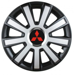 Set 4 capace roti Silver/black cu inel cromat pentru gama auto Mitsubishi 