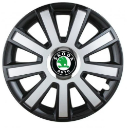 Set 4 capace roti Silver/black cu inel cromat pentru gama auto Skoda R15 