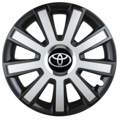 Set 4 capace roti Silver/black cu inel cromat pentru gama auto Toyota 