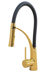 Baterie chiuveta bucatarie cu pipa flexibila inalta aurie 2 functii negru gold 