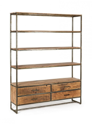 Biblioteca cu 4 polite si 4 sertare din fier gri patinat si lemn maro Elmer 145 cm x 35 cm x 190 h