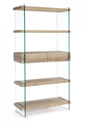 Biblioteca sticla cu 4 polite mdf natur Kenya 90 cm x 39 cm x 180 h 