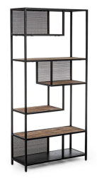 Raft 6 polite de pardoseala din fier negru si polite din lemn maro Roderic 84 cm x 35 cm x 188 h