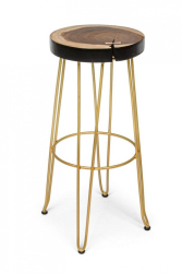 Scaun de bar cadru fier auriu si sezut lemn Rakel Ø 33 cm x Ø 44 cm x 74 h 
