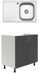 Set Masca Chiuveta haaus Karo Antracit/Alb 80 x 50 x 80 cm Chiuveta haaus Inox Cuva dreapta 