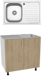 Set Masca Chiuveta haaus Karo Lemn Natural/Alb 80 x 50 x 80 cm Chiuveta haaus Inox Cuva stanga 