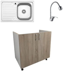 Set Masca Chiuveta haaus Karo Stejar Sonoma Inchis/Alb 80 x 50 x 80 cm Chiuveta haaus Inox Cuva dreapta Baterie Flexibila 