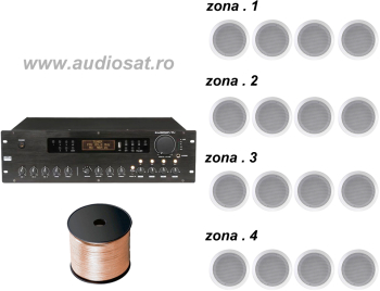 Sistem Audio Ambiental cu 4 zone 16 difuzoare Incastrabile 
