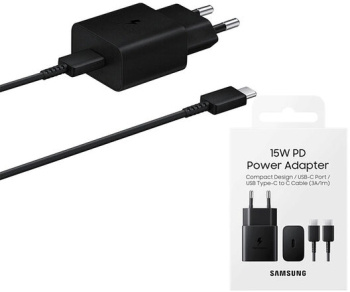 Incarcator Priza Type-C 15W Fast Charging Cablu Type-C la Type-C - Samsung EP-T1510XBEGEU Negru Blister Packing