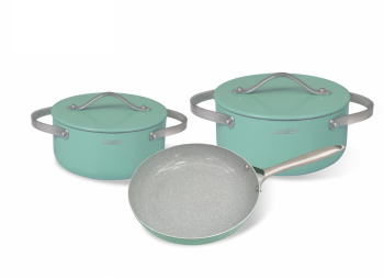 Set pentru gatit 5 piese din aluminiu presat capace din aluminiu acoperire ceramica cu aspect marmorat baza inductie Multicolor