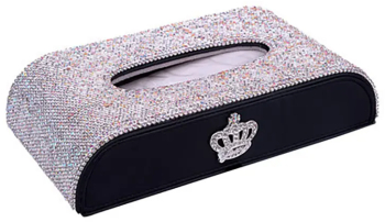 Cutie suport servetele Eleganta din piele cu pietre 24x13x5cm de Lux Neagra 