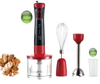 Blender de mana profesional RAF 4 in 1 Cana 500ml Tel Tocator putere 600W Rosu 