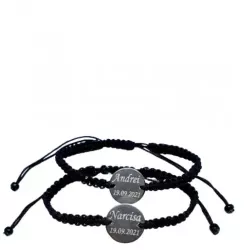 Set de 2 bratari impletite negre personalizate cu Nume si Data 