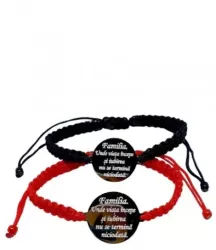 Set de 2 bratari impletite negru si rosu personalizate cu text pentru familie 