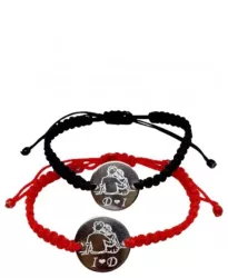 Set de 2 bratari negru si rosu pentru cupluri personalizat cu initiale 